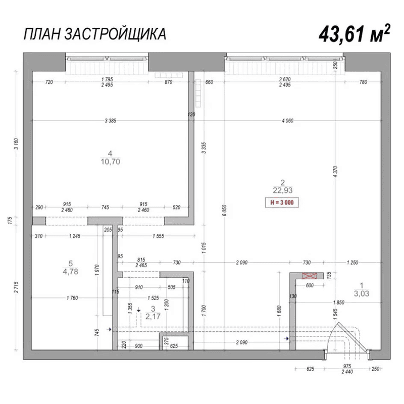Обмерный план квартиры до перепланировки