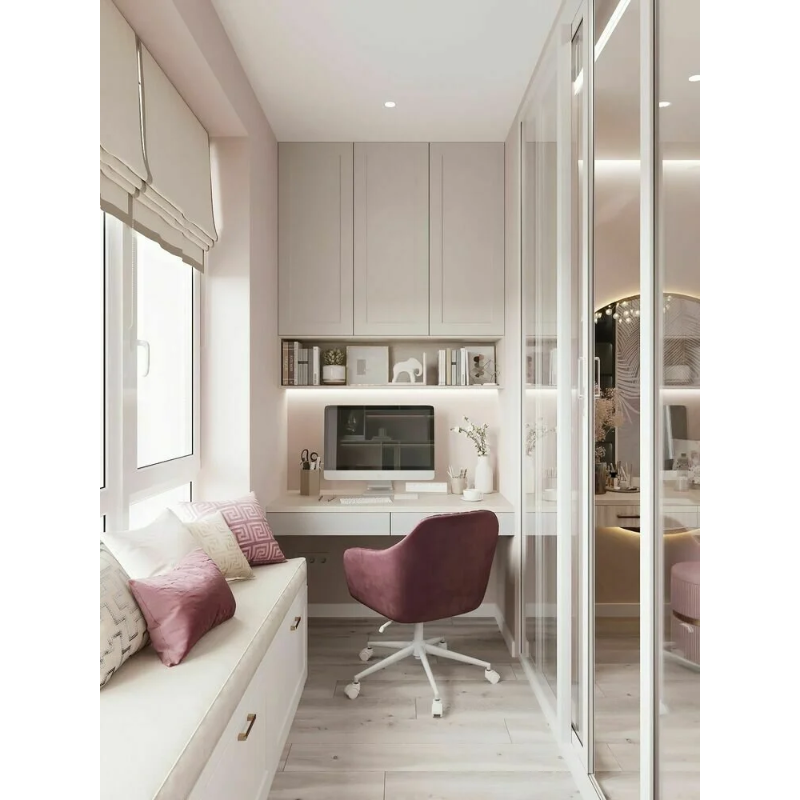 Кабинет на застекленной лоджии с электрическими теплыми полами и кондиционером