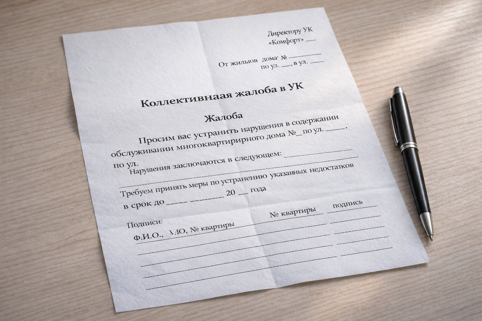 Макет документа 'Коллективная жалоба в УК'